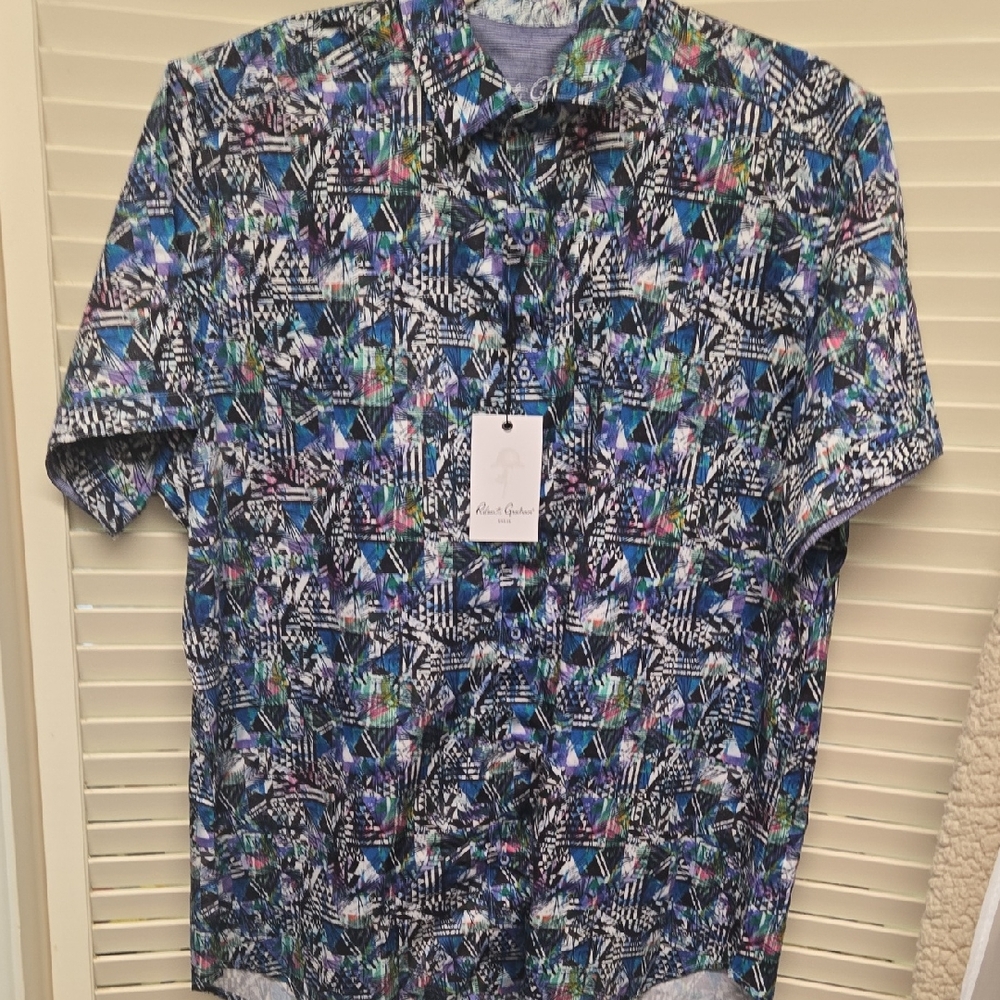Robert Graham Blue and Black Abstract Shirt